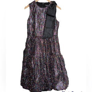Halogen x Atlantic-Pacific Bow Tinsel Tiered‎ Dress Women's 6